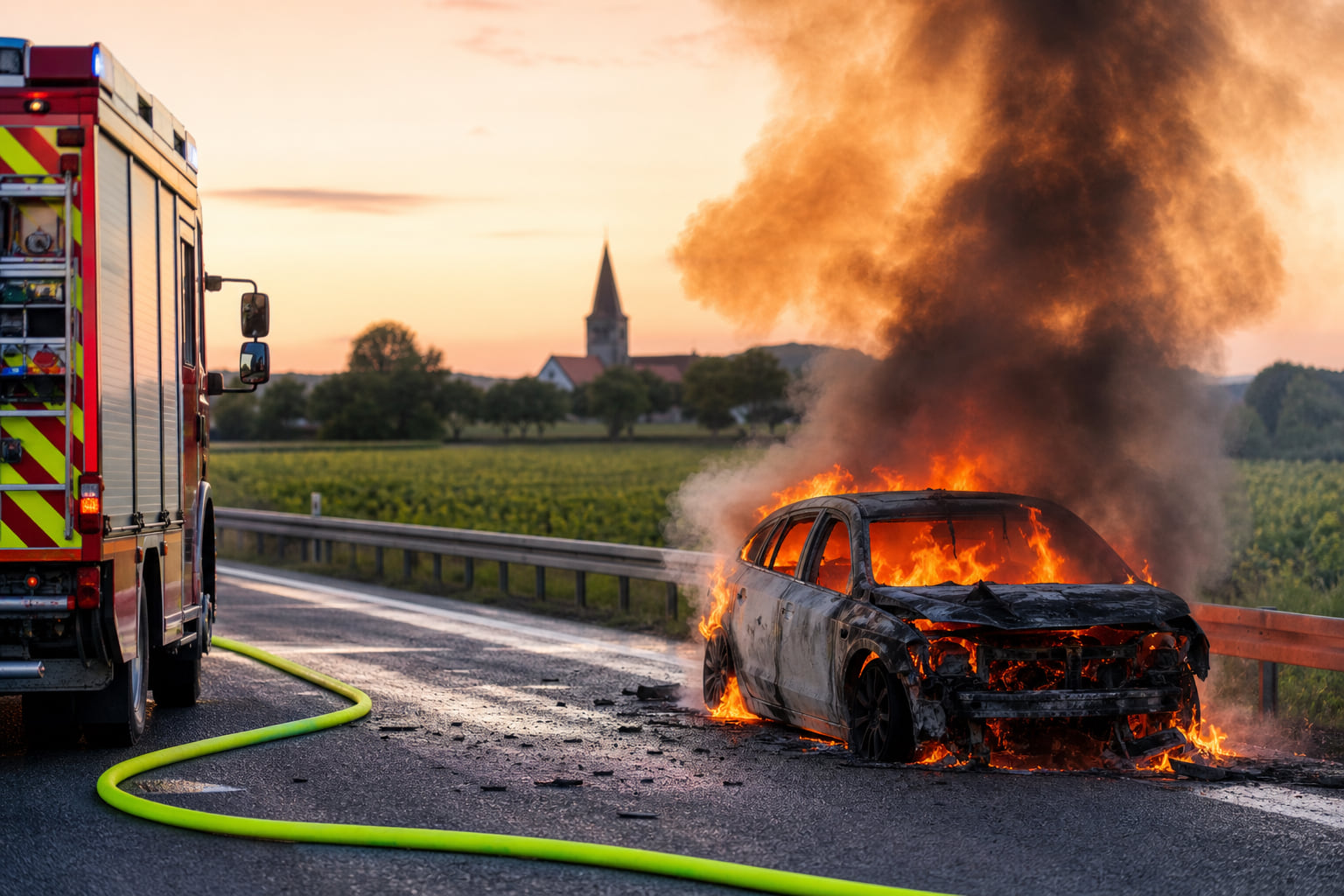 Vollbrand auf der A65: Auto fängt Feuer – Fahrer bleibt unverletzt