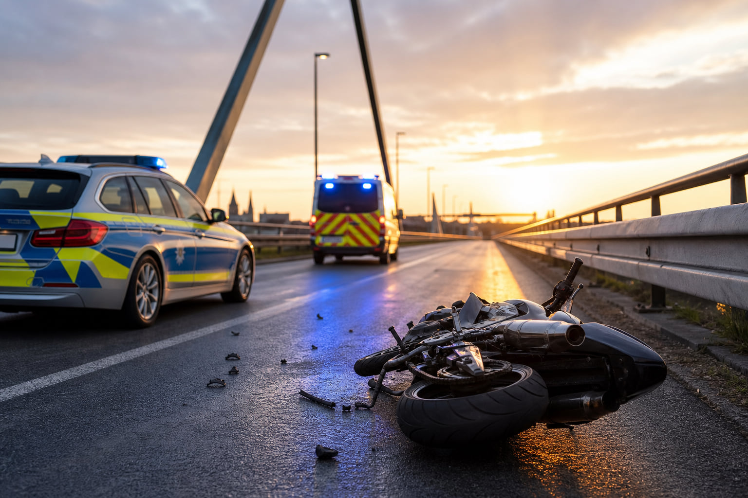Schwerer Unfall auf der Rheinbrücke: Motorradfahrer nach Auffahrunfall schwer verletzt