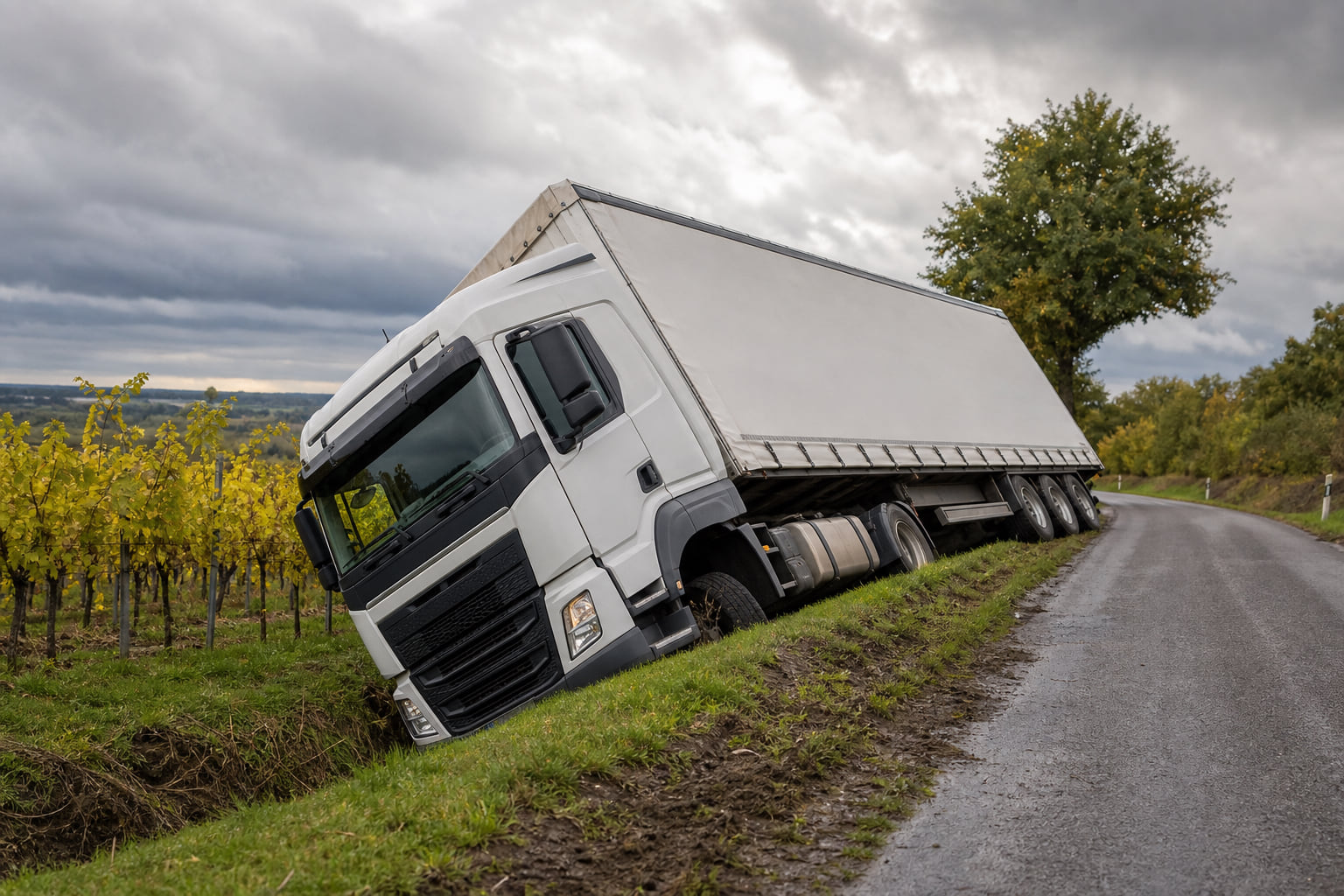 Reifenplatzer auf der L538: Lkw landet im Graben zwischen Westheim und Bellheim
