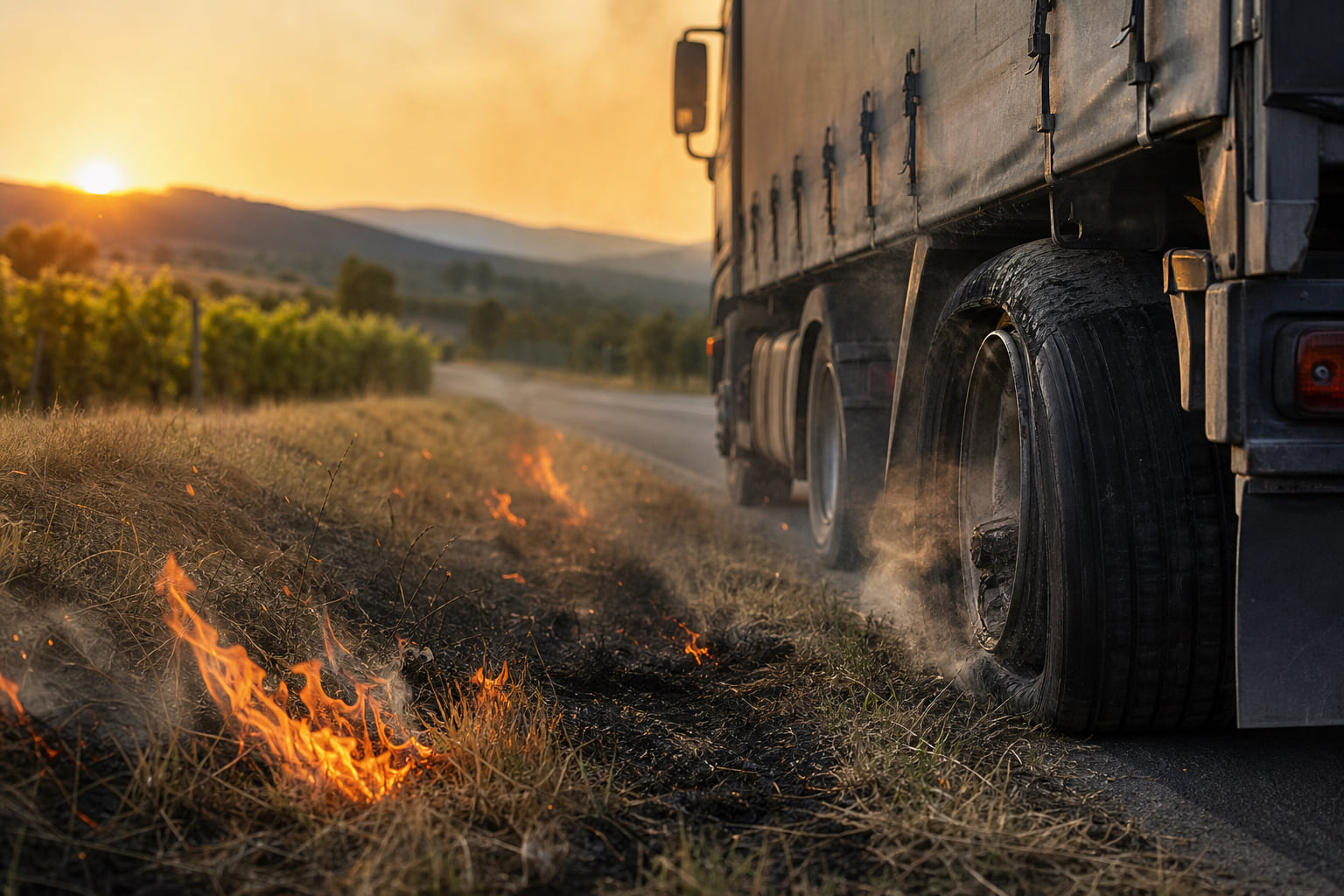 Geplatzter Reifen löst Grünflächenbrand an der L549 aus