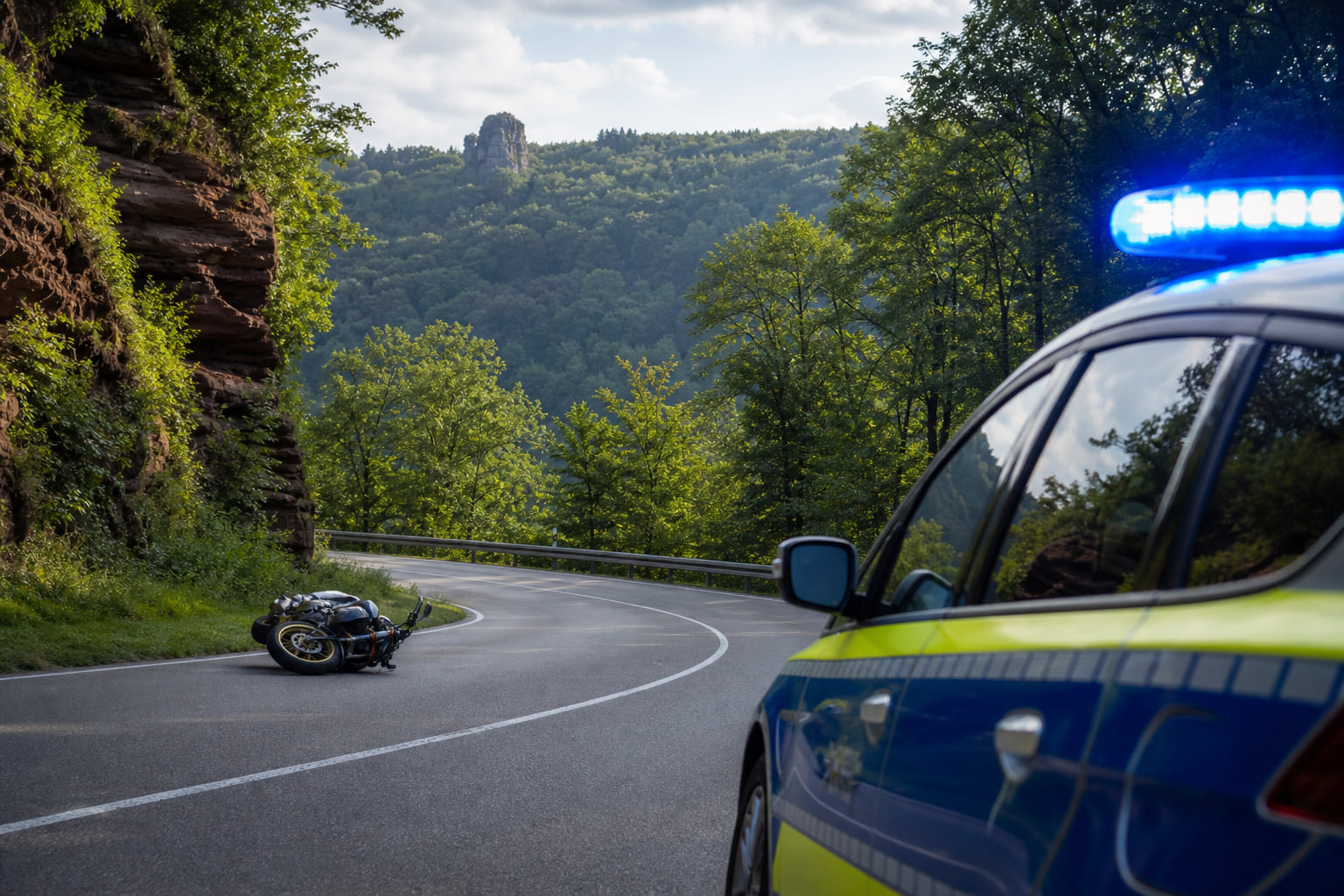Motorradunfall im Wellbachtal: Zwei Fahrer kommen auf der B48 zu Fall