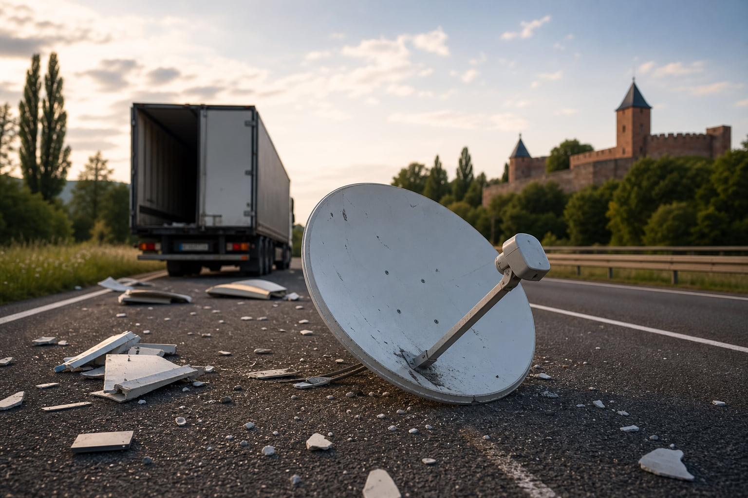 Satellitenschüssel auf der B9: LKW verliert Ladung – 10.000 Euro Schaden