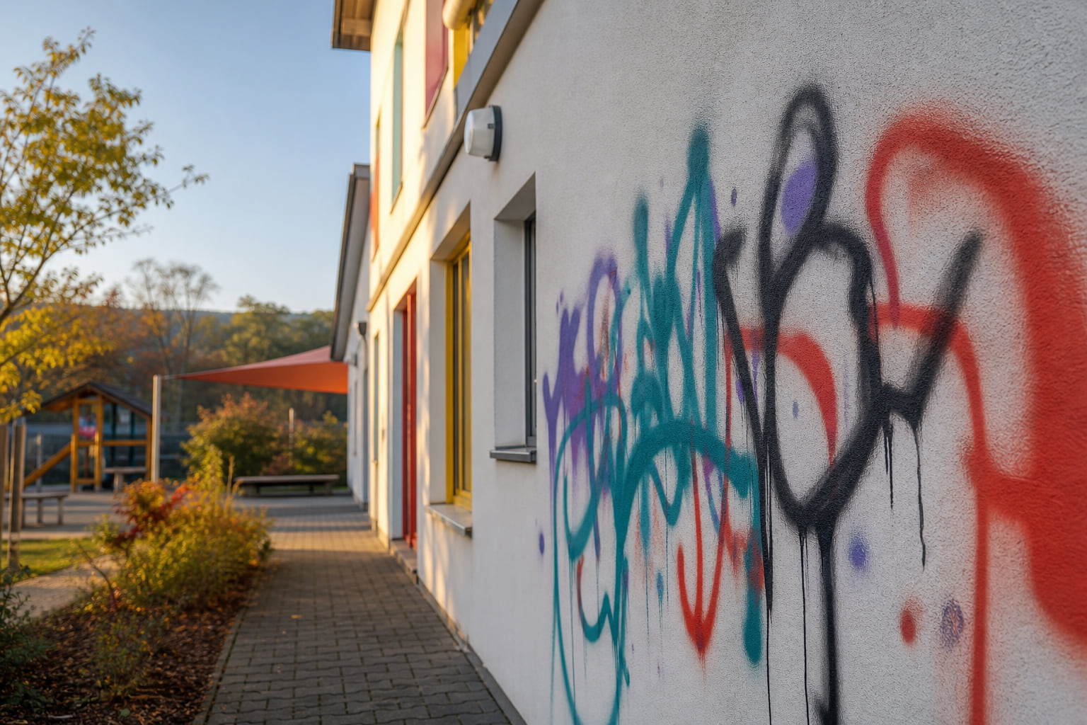 Kindergarten in Westheim mit Graffiti beschmiert