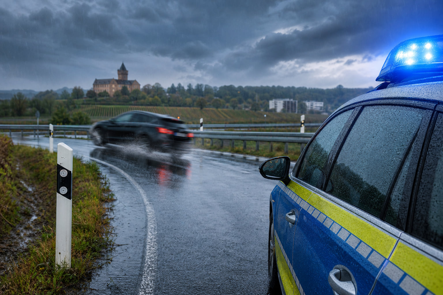 Schleudernder Pkw an der B10-Auffahrt: Regen wird zur Unfallursache