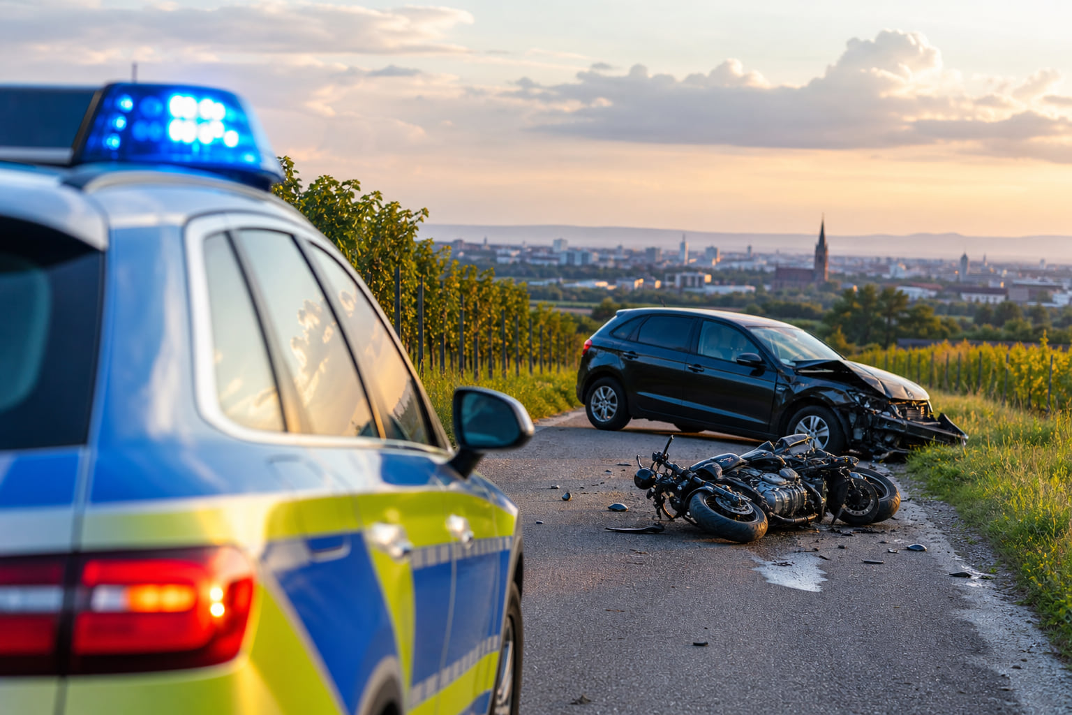 Schwerer Unfall zwischen Auto und Motorrad an der K13 bei Godramstein